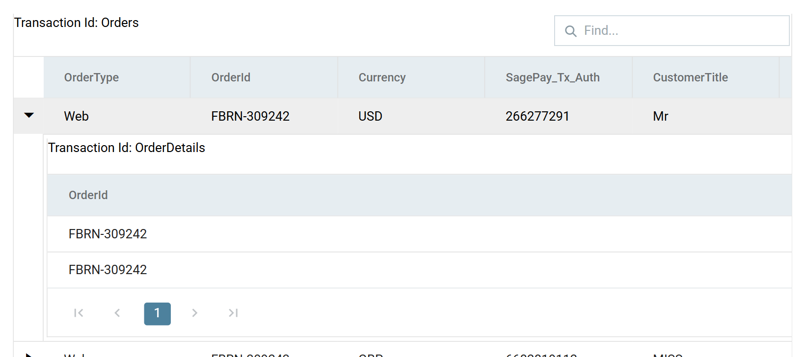 The preview showing an Orders row expanded to reveal its OrderDetails records