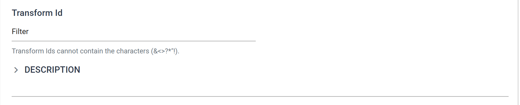 The Filter transform's Setup tab, showing the Transform Id
