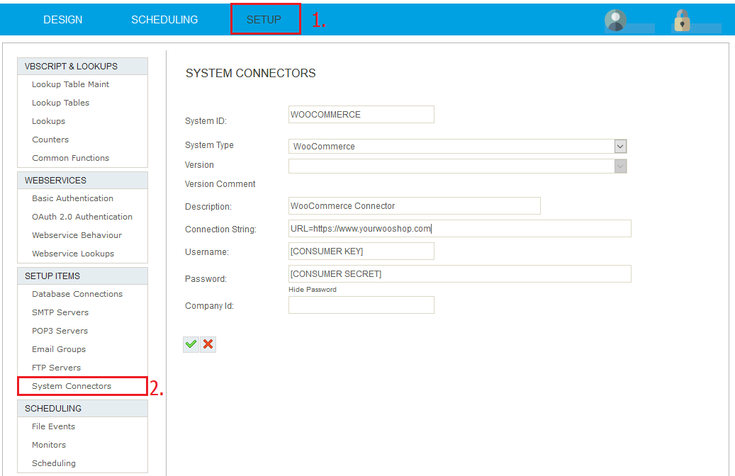 IMan System Connectors screen