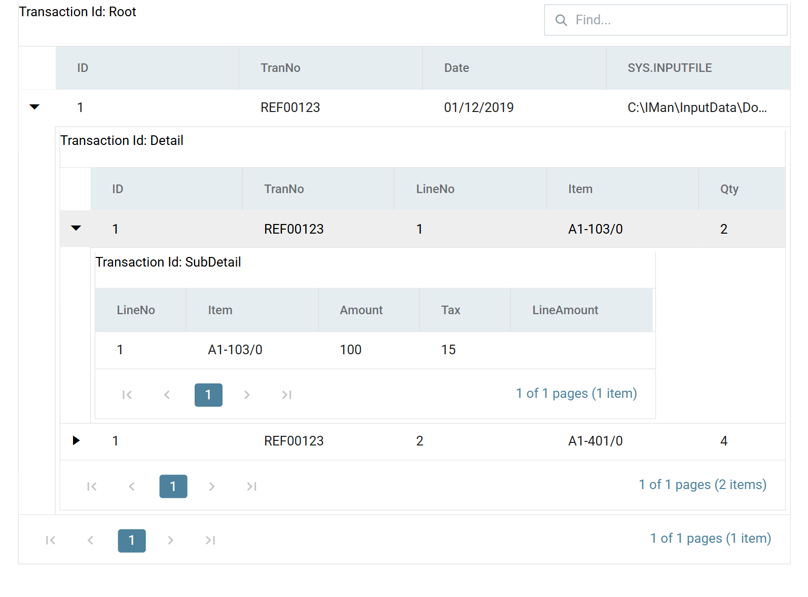 The preview expanded to SubDetail, which now has a LineAmount column with no value in it.