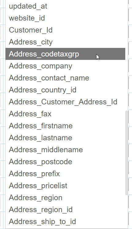 Address fields mapped flat against the customer