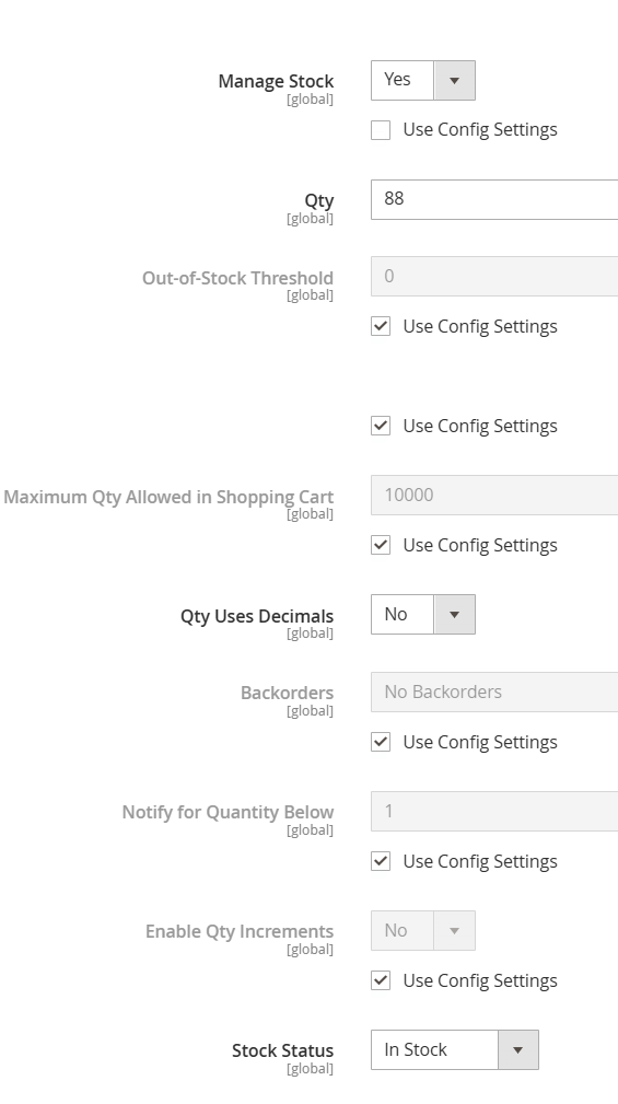 The inventory default fields