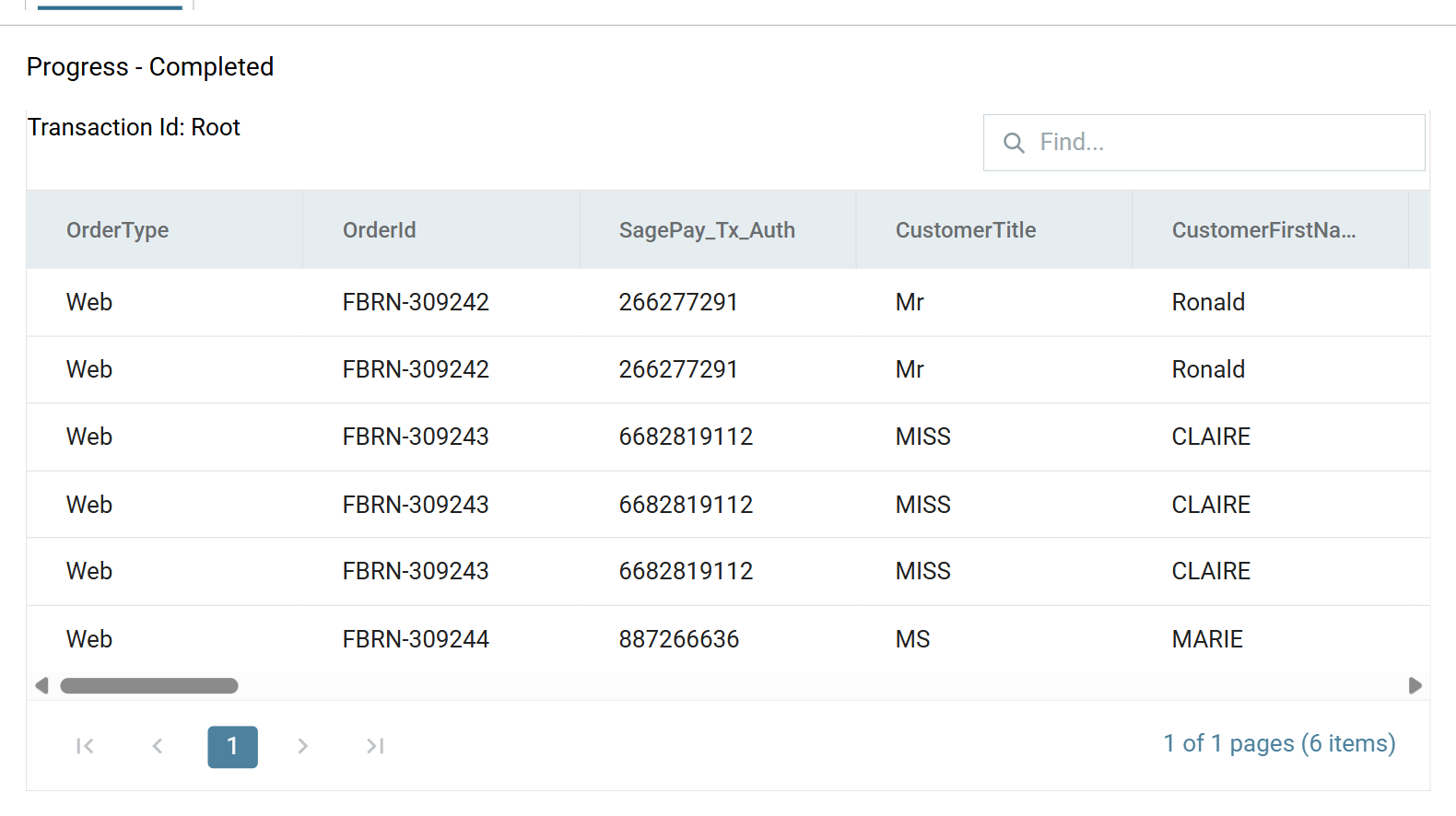 The preview pane showing Progress - Completed and the first rows of the orders file