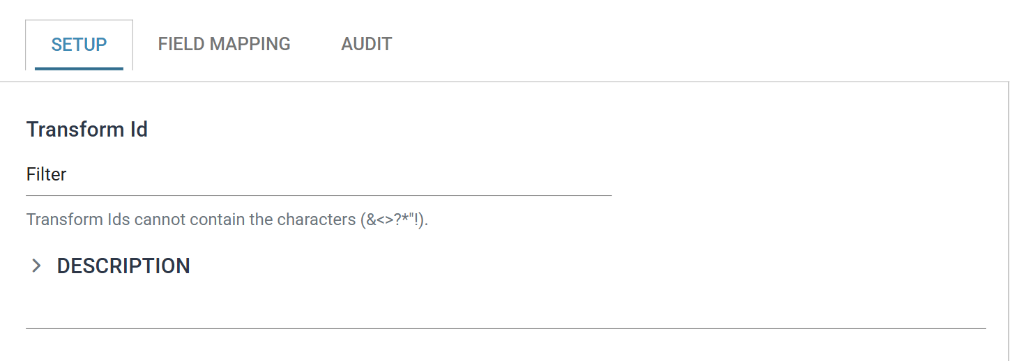 The Filter transform's Setup tab, showing the Transform Id