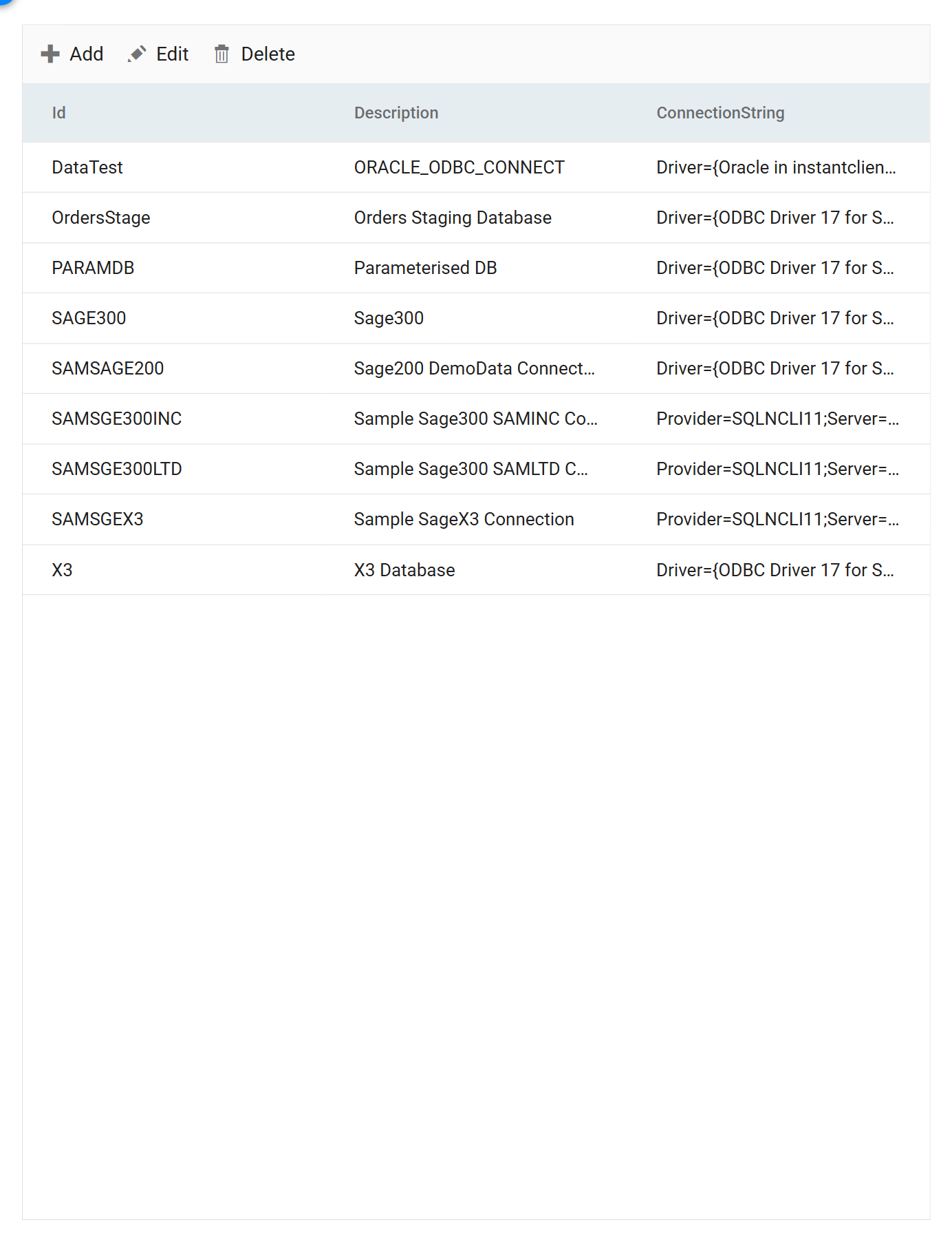 The Database Connections list