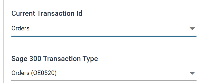 The Field Mapping tab with Orders selected as the current transaction id and the Sage 300 transaction type set to Orders (OE0520)