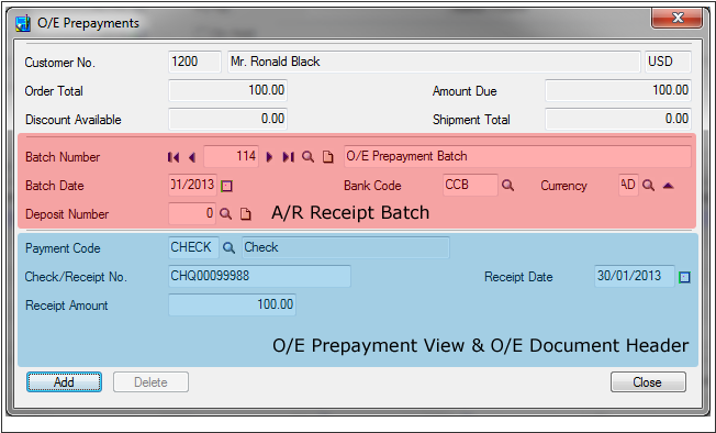 OE Prepayment Entry